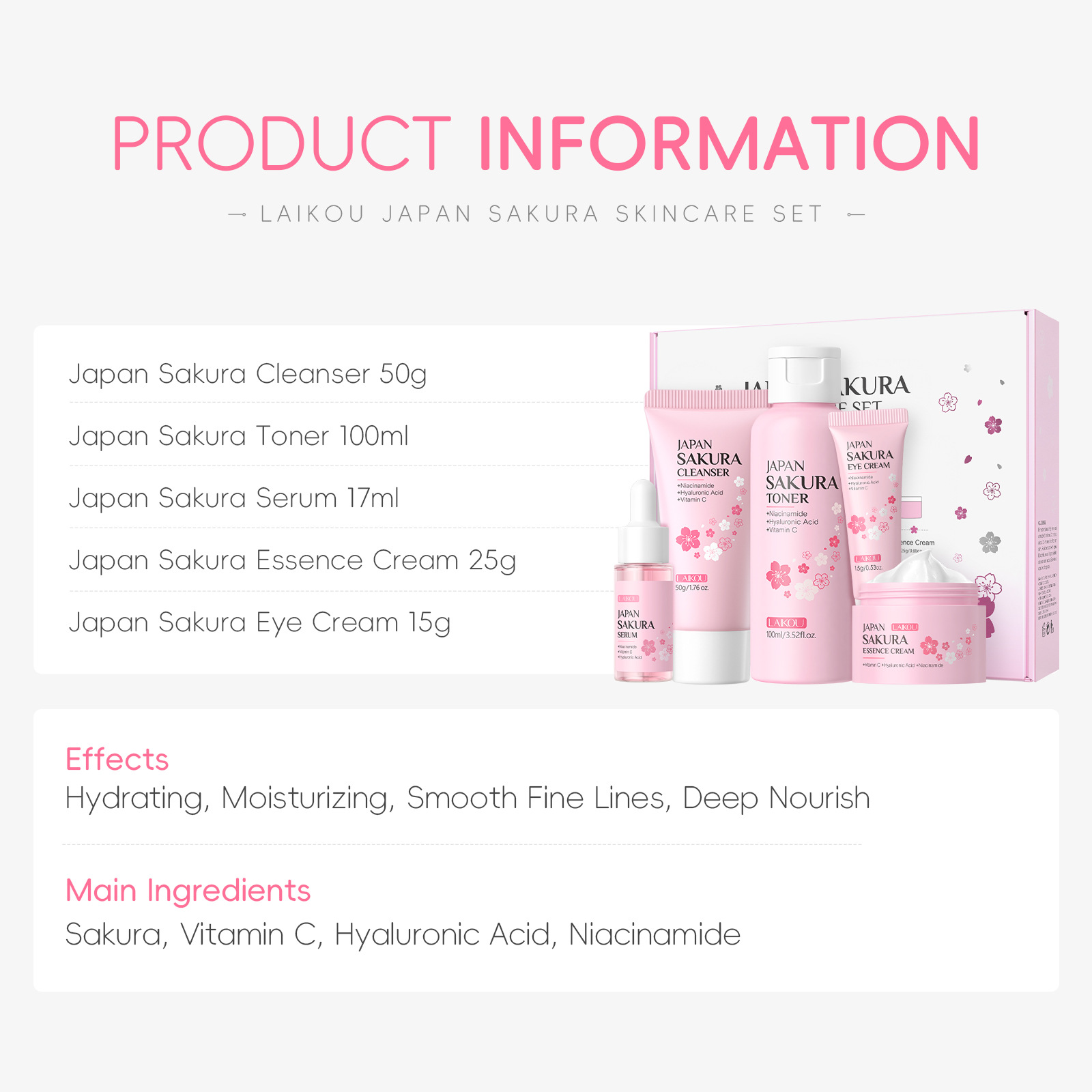Coffret beauté LAIKOU Sakura 5 - Korean Skincare Routine avis et prix